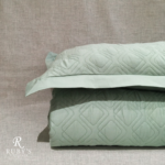 Quadro Mint Green & Pure White Quilted Bedspread