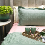 Quadro Mint Green & Pure White Quilted Bedspread
