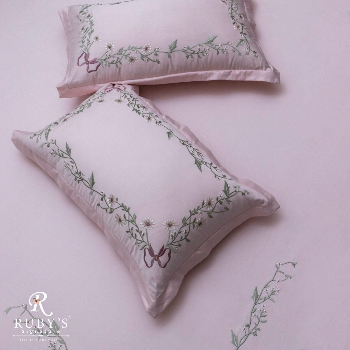 Daisy Fields Blush Pink Floral Embroidered Bed sheet