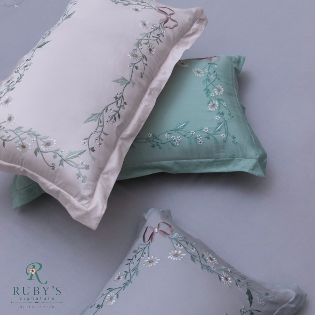 Daisy Fields Mint Green Floral Embroidered Bed sheet